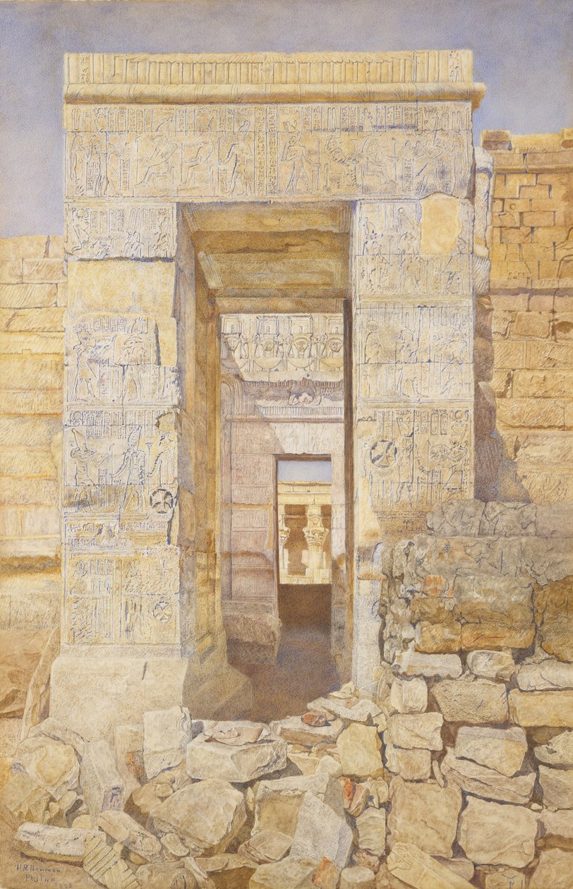 Itäinen sisäänkäynti, Tiberiuksen huone, Isisin temppeli, Philae, 1905. tekijältä Henry Roderick Newman