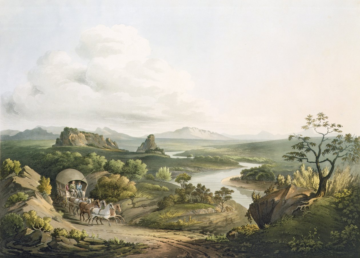 Näkymä Rooden hiekkasolan läheltä Hyväntoivon niemellä, kaiverrus J. Bluck (fl.1791-1831) 1809 (akvatinta) tekijältä Henry Salt