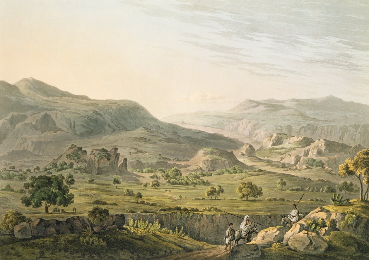 Atbaran sola Abessiniassa, Daniel Havellin (1785-1826) kaiverrus 1809 (akvatintta). tekijältä Henry Salt