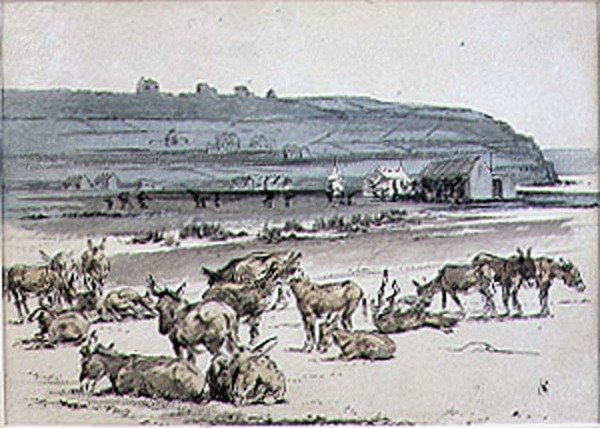 Aasit golfkentällä, kuvitus Graphic-lehdestä, pubi. noin 1870 (litho) tekijältä Henry Sandercock