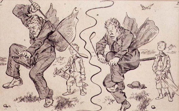 Turhautuminen golfkentällä, kuvitus "Graphic"-lehdestä, pubi. noin 1870 (litho) tekijältä Henry Sandercock