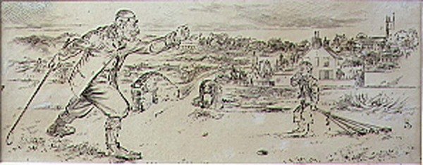 The Furious Golfer, kuvitus Graphic-lehdestä, julkaisu n. 1870 (litografia). tekijältä Henry Sandercock