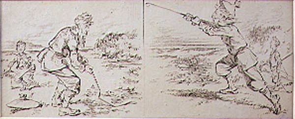 The Golfer Disturbed by a Windy Blast, kuvitus Graphic-lehdestä, pubi. noin 1870 (litho) tekijältä Henry Sandercock