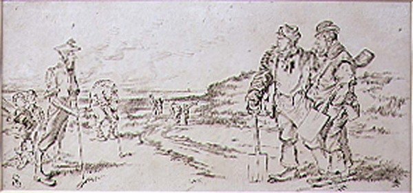Golfaajien häiritsemät Roadmen, kuvitus Graphic-lehdestä, pubi. noin 1870 (litho) tekijältä Henry Sandercock