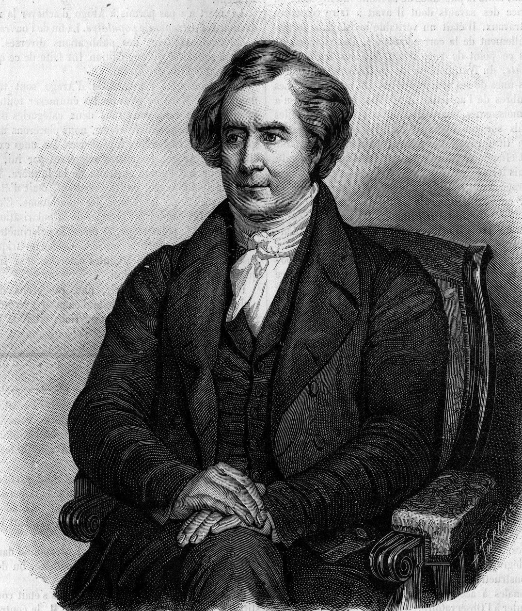 Muotokuva Francois Aragon (1786-1853), ranskalaisen tähtitieteilijän, fyysikon ja poliitikon muotokuvasta. (Henri Schefferin maalauksesta). Kaiverrus "" Luontoon: katsaus tieteisiin ja niiden sovelluksiin taiteeseen ja teollisuuteen "", 6. maaliskuuta 1886 tekijältä Henry Scheffer