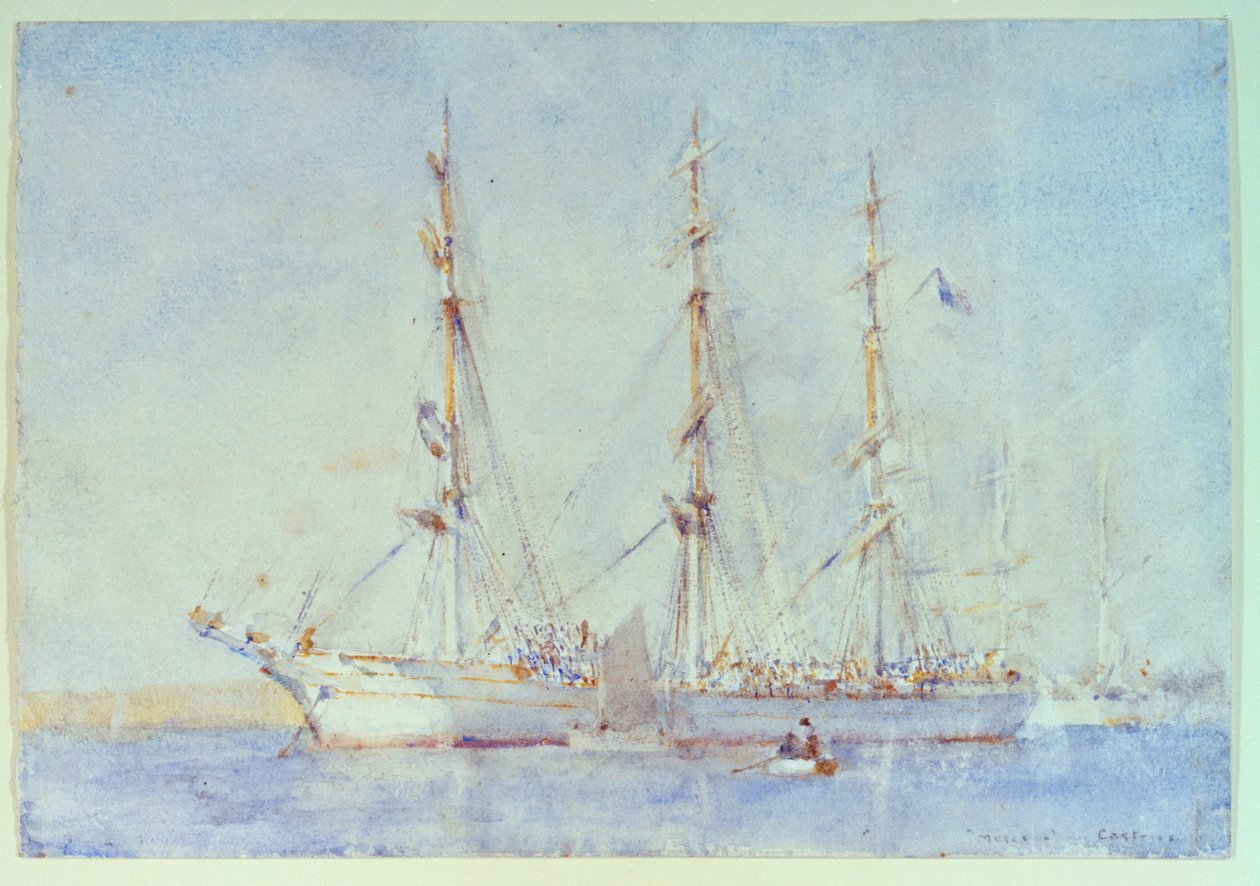 Ranskalainen alus Marecual de Cashes [Mareschal de Cashes] Falmouthissa heinäkuussa 1914, 1900-luvun alku (akvarelli). tekijältä Henry Scott Tuke