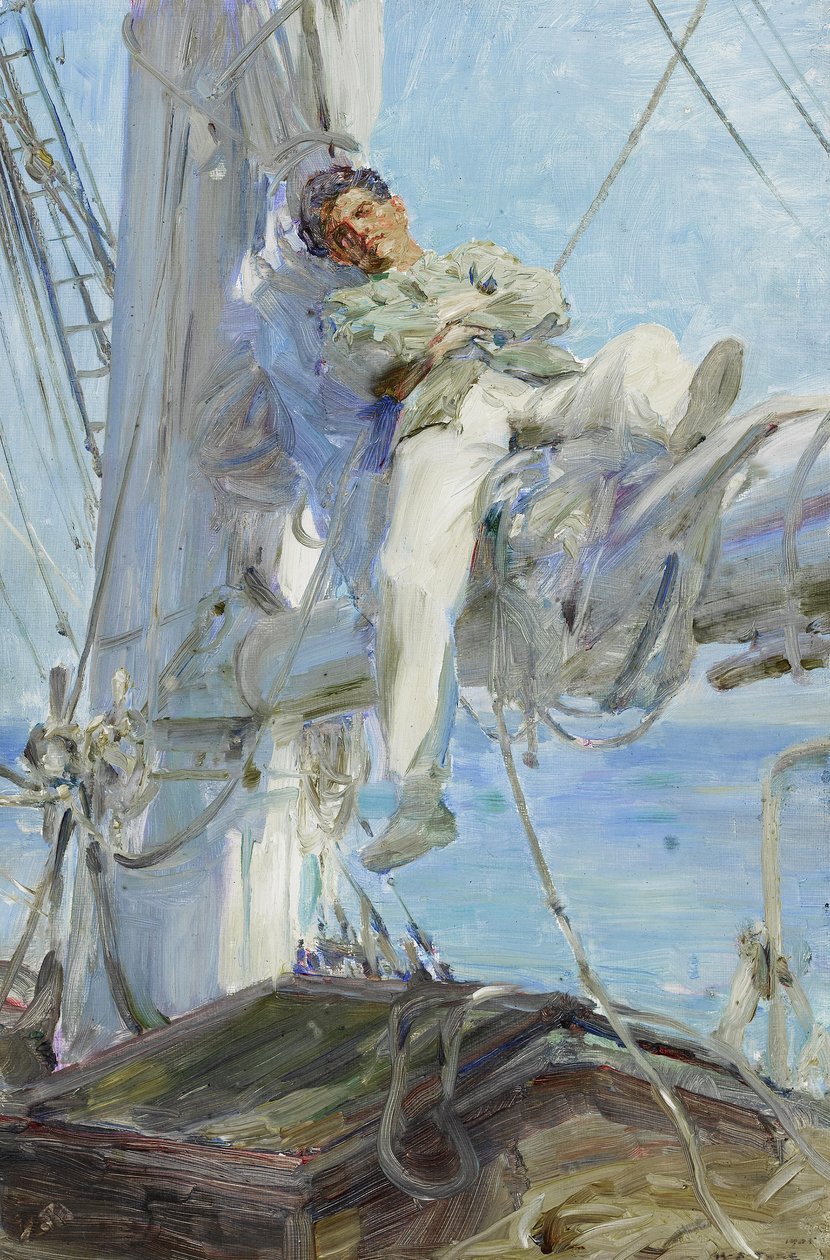 Sleeping Sailor, Falmouth 1905 (öljy kankaalle) tekijältä Henry Scott Tuke