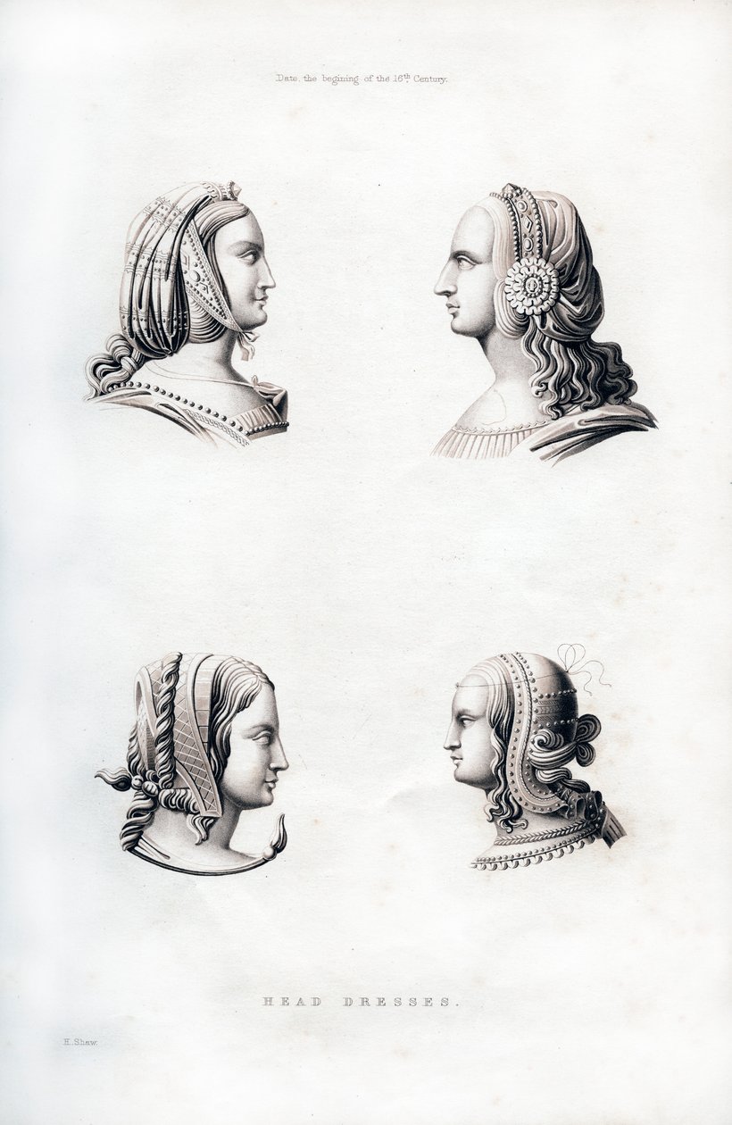 Päähineet, 1500-luvun alku, 1843. tekijältä Henry Shaw