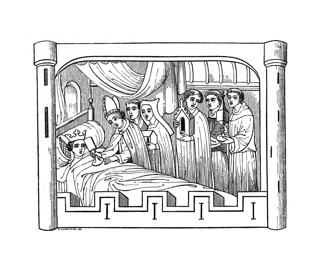 Louis, Ranskan kuninkaan Philip Augusten vanhin poika, makaa sairaana sängyssä, 1191, 1843. tekijältä Henry Shaw