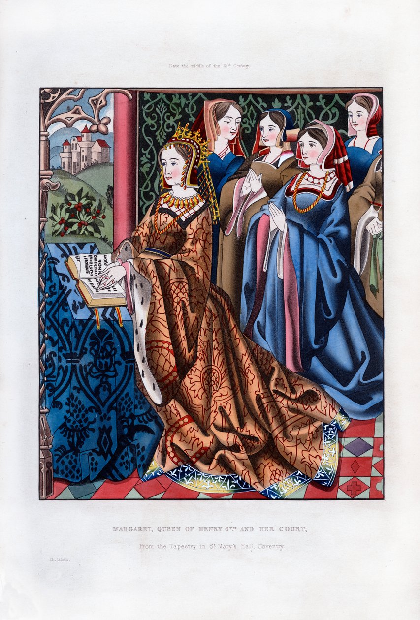 Margaret, Henrik VI:n kuningatar ja hänen hovinsa, 1400-luvun puoliväli, 1843. tekijältä Henry Shaw
