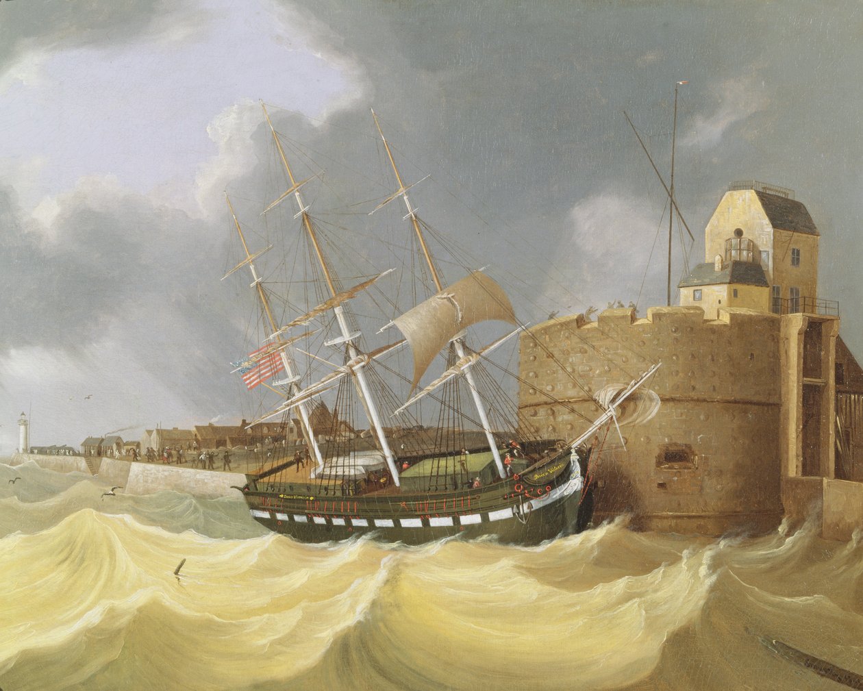 Läheltä piti (Queen Victoria -alus Le Havren satamassa) 1843 (öljy kankaalle) tekijältä Henry Smartly