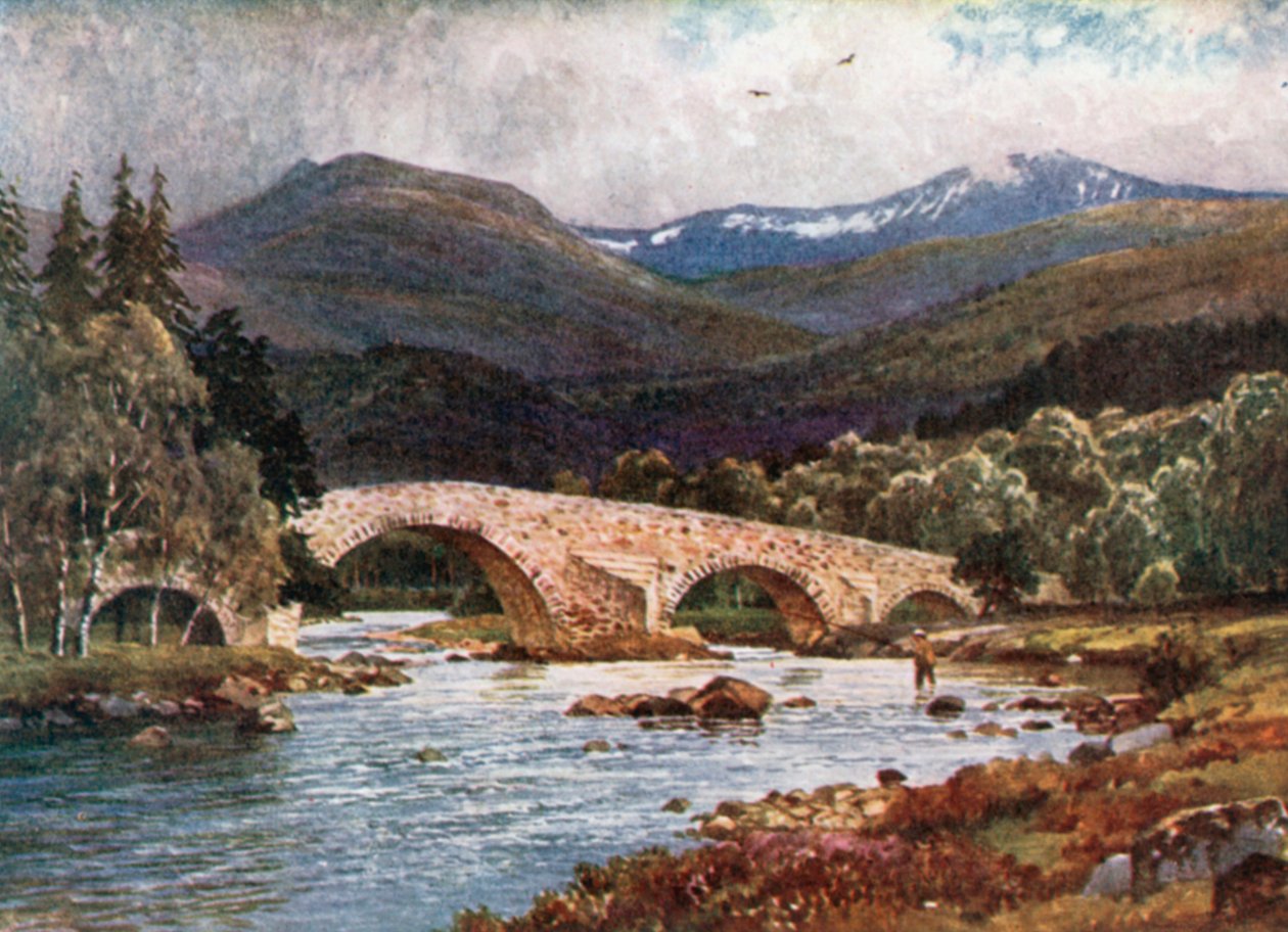 Old Mar Bridge ja Lochnagar, Aberdeenshire (värilitro) tekijältä Henry Sutton Palmer