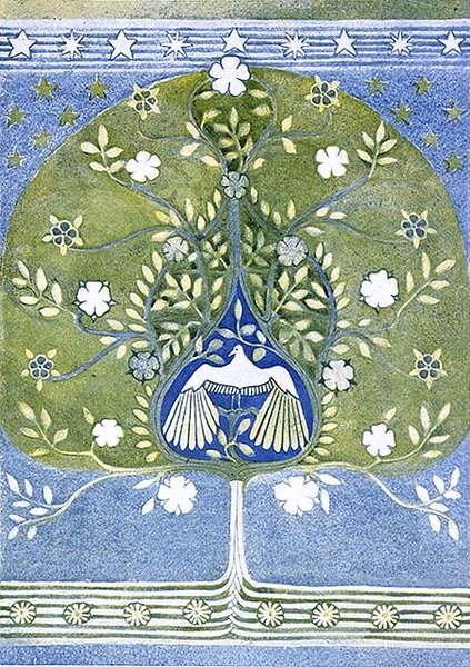 Suunnittelu applikoidulle ja kirjailtulle portrierelle Vol XIV `The Studio` -lehden pubista. 1898 tekijältä Henry Taylor Wyse