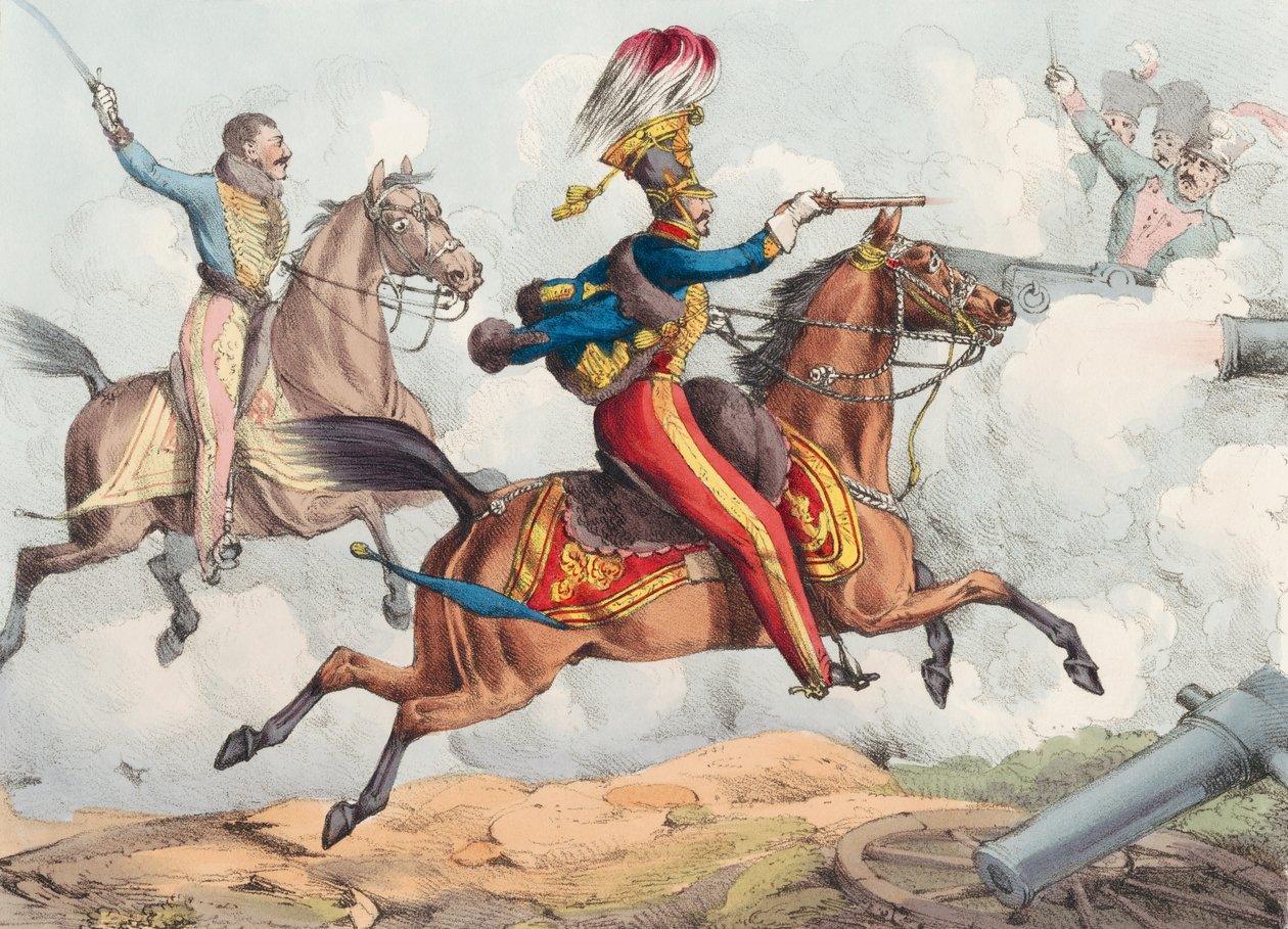 Ratsuväen hyökkäys 1800-luvun taistelussa. tekijältä Henry Thomas (after) Alken