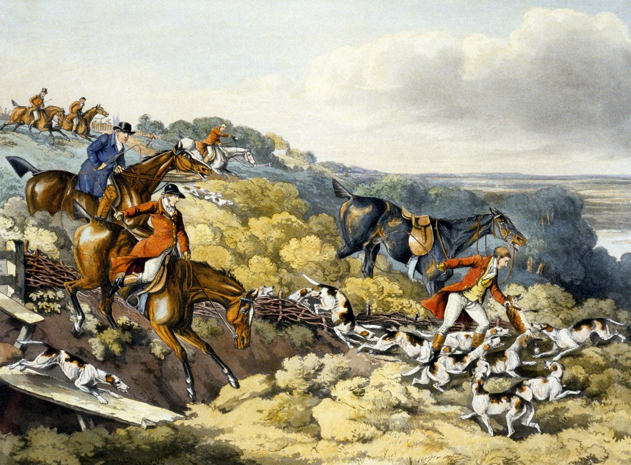 The Death, teoksesta "Foxhunting", kaiverrus Thomas Sutherland (1785-1838) (väri litho) tekijältä Henry Thomas (after) Alken