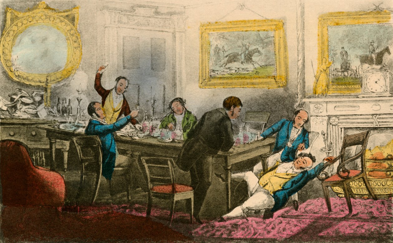Nosta minut ylös! Sido minut tuoliini! Täytä lasini!, 1838 tekijältä Henry Thomas Alken