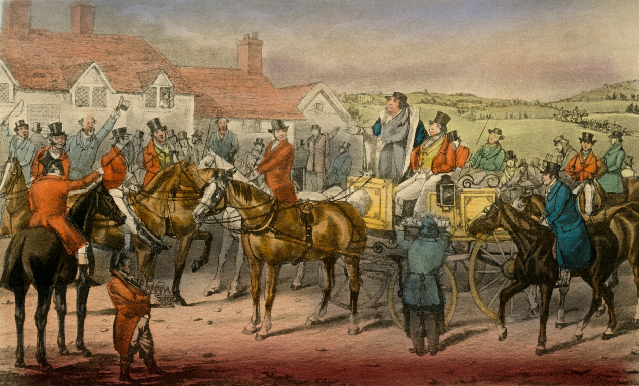 Mr. Jorrocks ilmoittaa kyvyttömyytensä tilata Surrey Stag-hounds, 1838 tekijältä Henry Thomas Alken