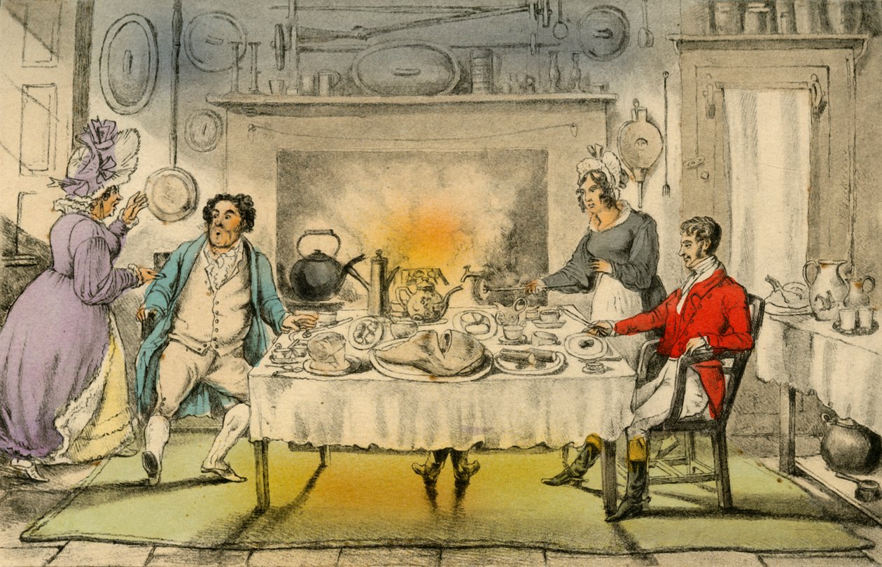 Mr Jorrocks Hunt Breakfast: kauhea yllätys, 1838 tekijältä Henry Thomas Alken