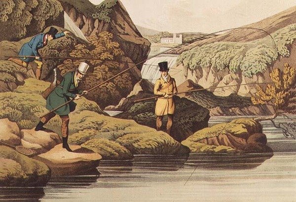 Salmon Fishing, auqatinted I. CLark, pub. kirjoittanut Thomas McLean, 1820 (akvatinta) tekijältä Henry Thomas Alken