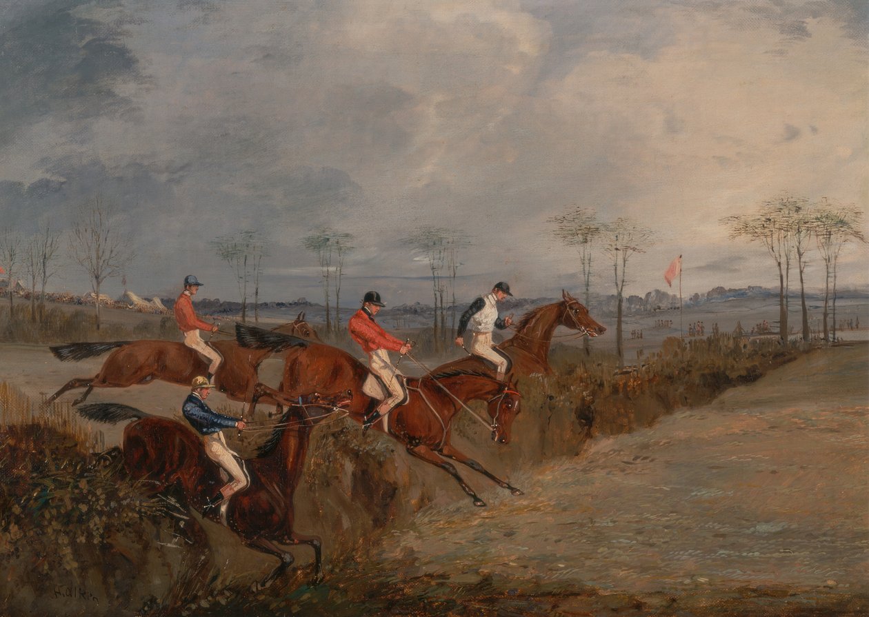 Kohtauksia estejuoksusta: Toinen hedge, n. 1845. tekijältä Henry Thomas Alken