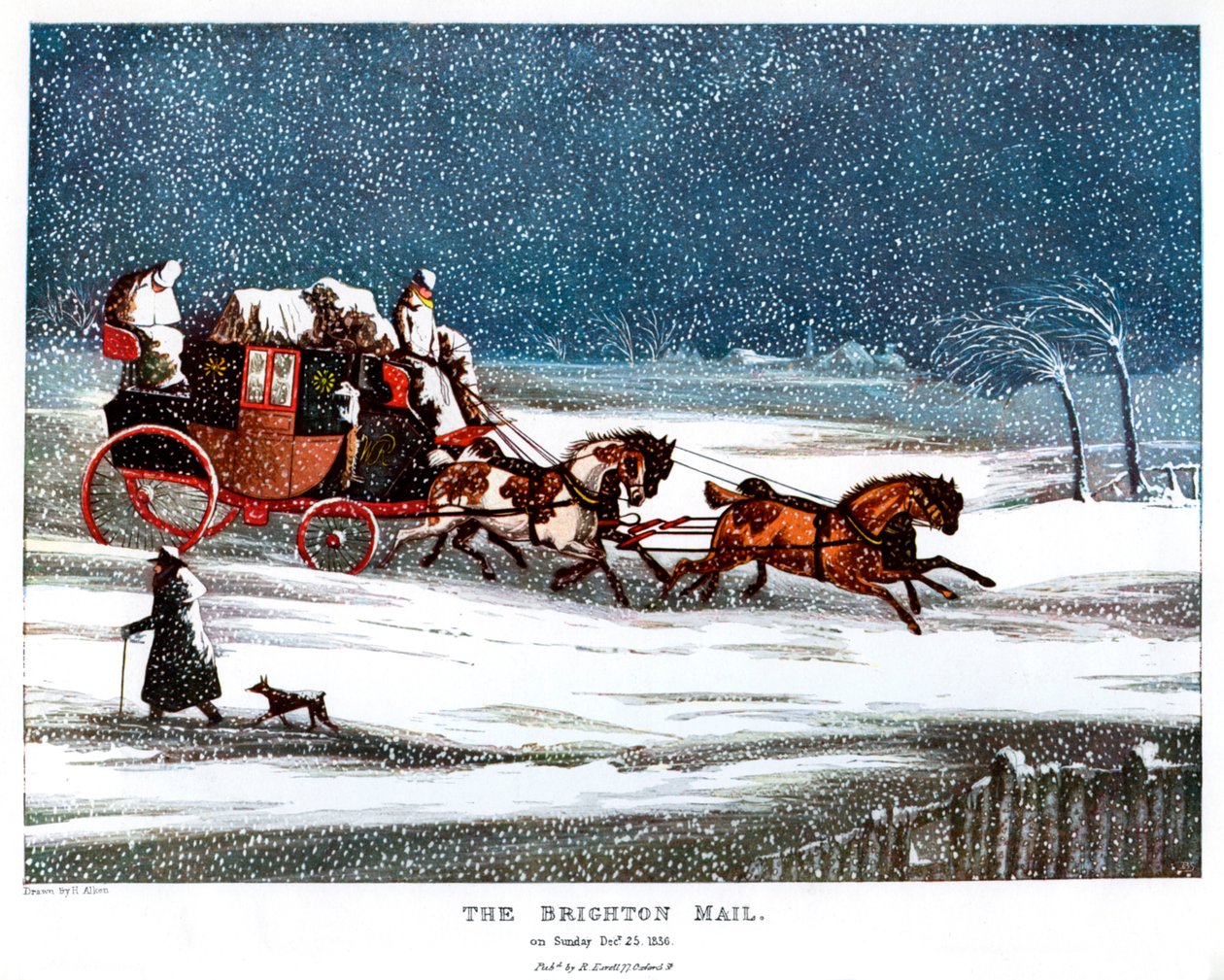 Brighton Mail joulupäivänä, 1836 1905. tekijältä Henry Thomas Alken