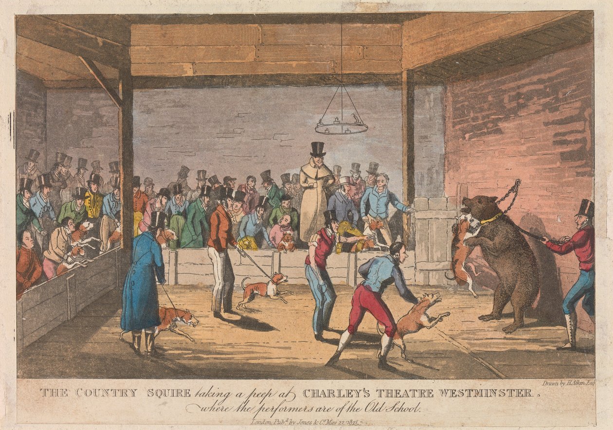 Country Squire kurkistaa Charley’s Theatreen Westminsterissä tekijältä Henry Thomas Alken