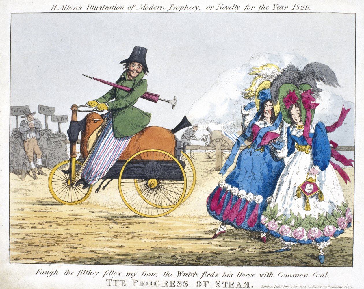 The Progress of Steam, 1829 (värillinen etsaus) tekijältä Henry Thomas Alken