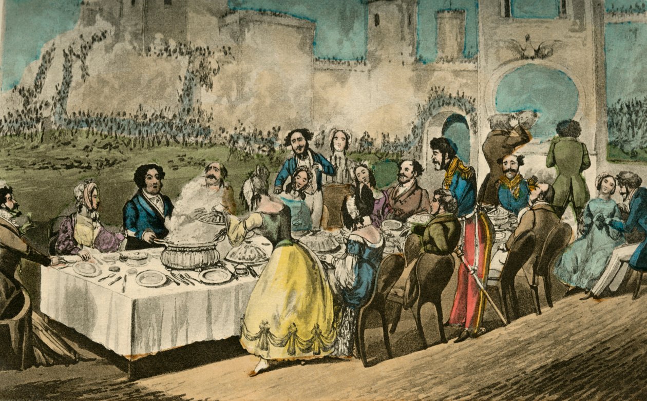 Pöytä dHôte - Vesi, minä julistan - ja Worms siinä, 1838 tekijältä Henry Thomas Alken
