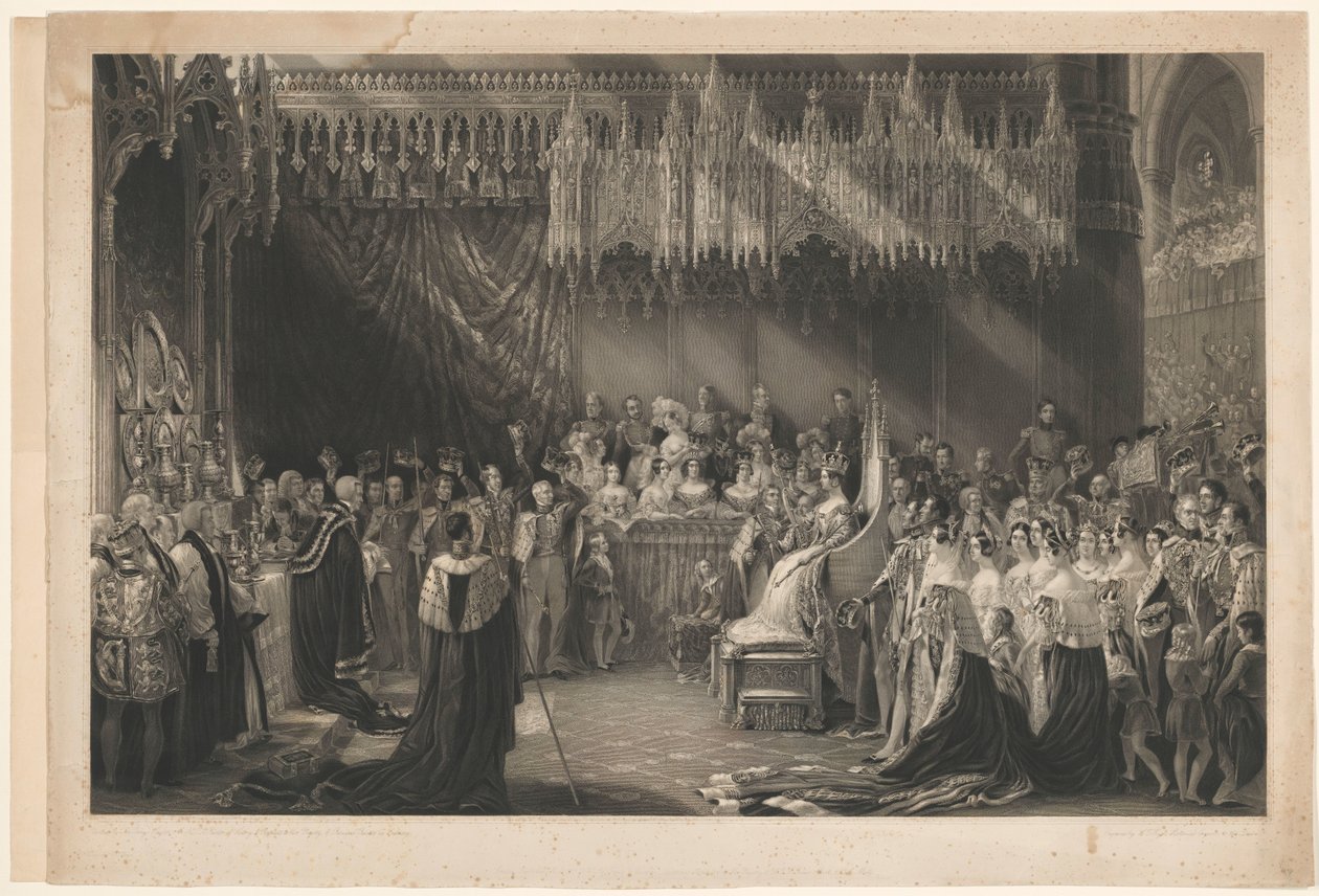 Englannin kuningatar Victorian kruunaus. George Hayterille, Gravesin ja Warmsbyn osoite. Liitteenä puupiirros ja selitys tekijältä Henry Thomas Ryall