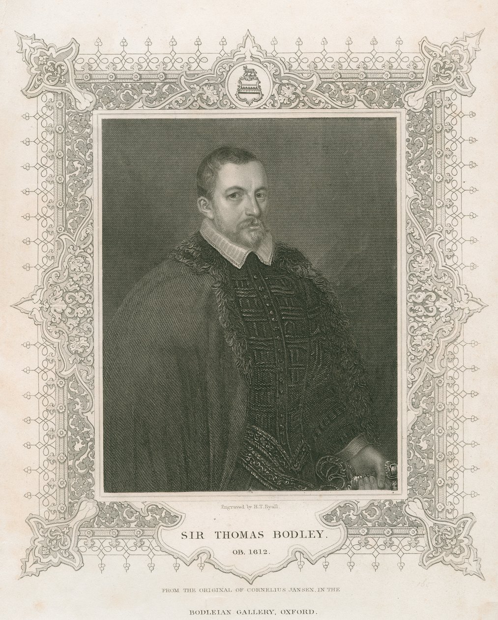 Sir Thomas Bodleyn (1545-1613) muotokuva (kaiverrus) tekijältä Henry Thomas Ryall