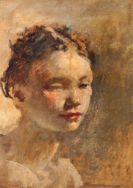 Tytön pää, n. 1930 (öljy levylle) tekijältä Henry Tonks