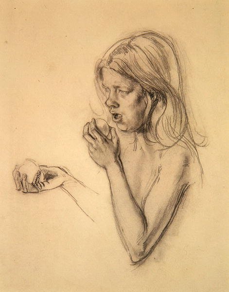Tytön pää ja hartiat Eevana (?) (liitu paperille) tekijältä Henry Tonks