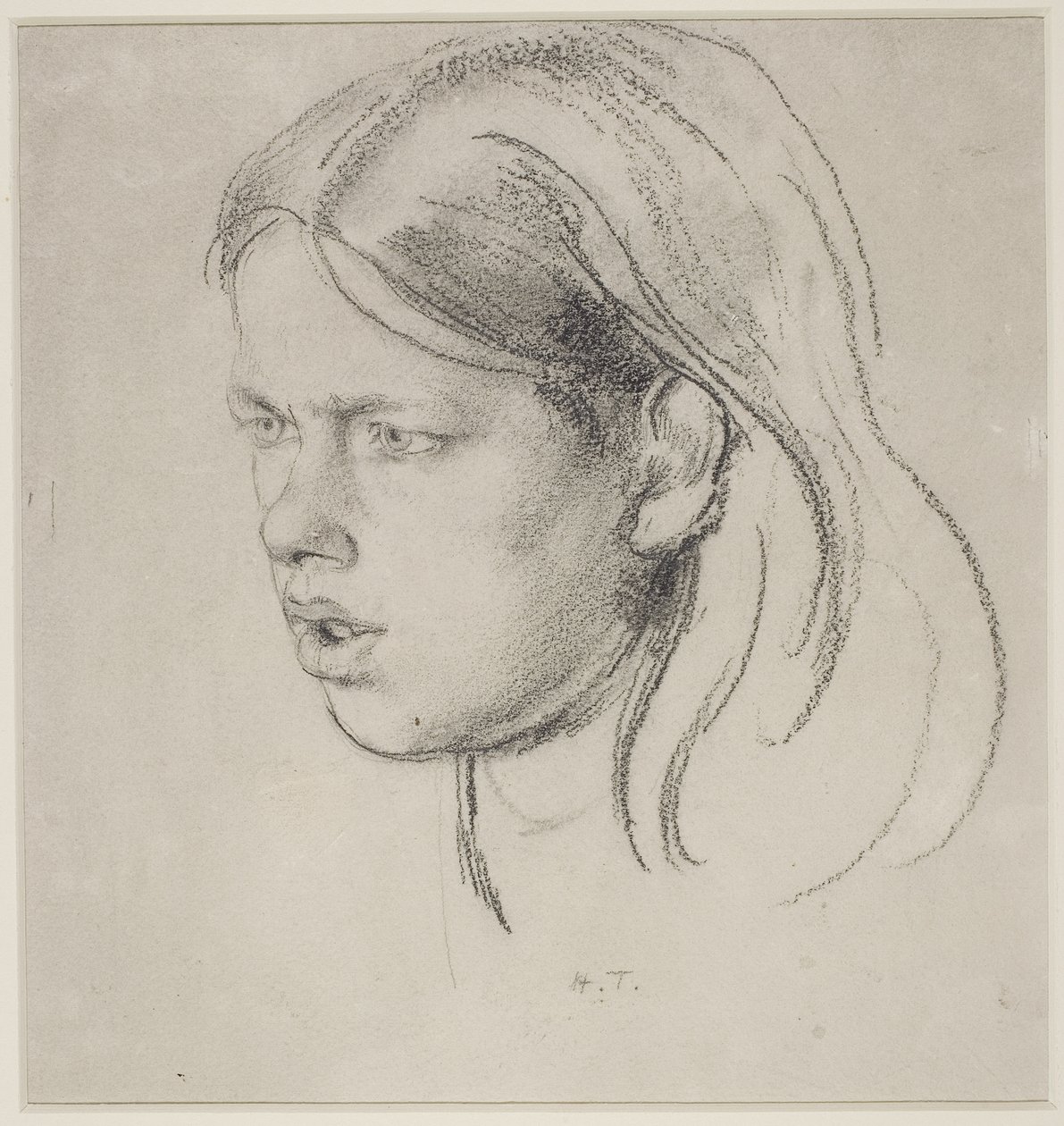 Tytön pää (liitu paperille) tekijältä Henry Tonks