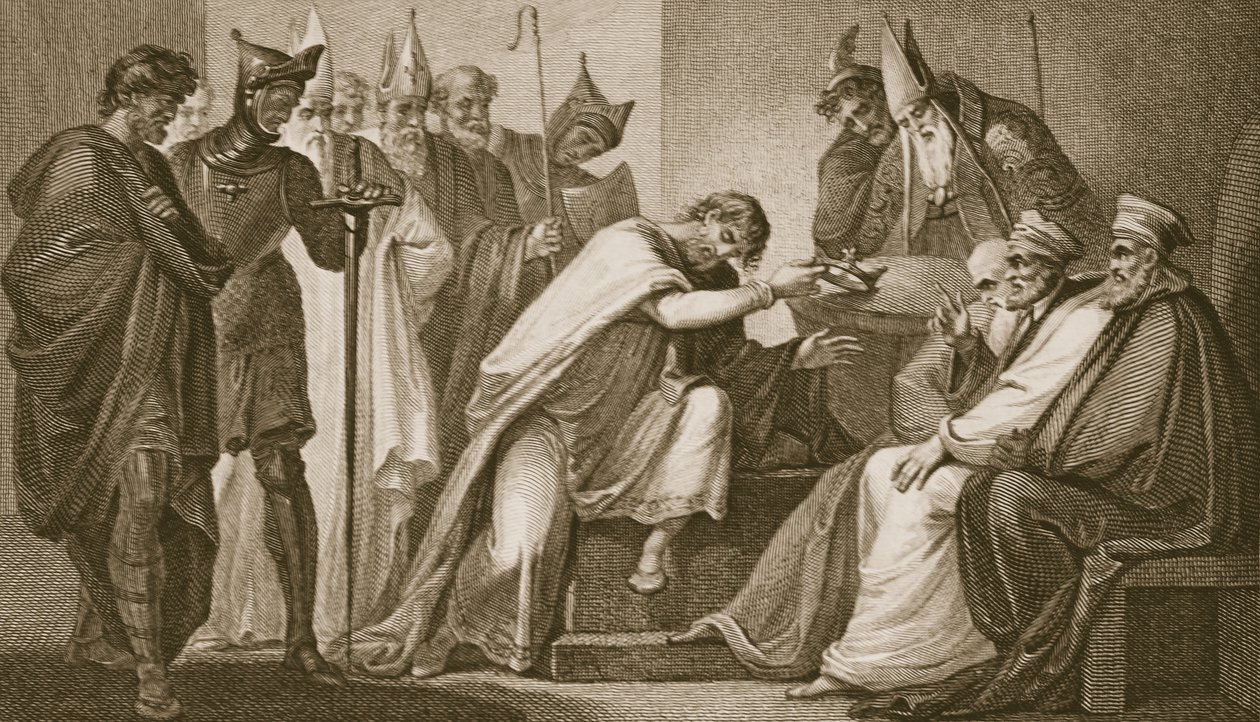 Edward II luopumassa kruunustaan, kaiverrettu Schiavonelli, kuvitus David Humen Englannin historiasta, pub. R. Bowyer, Lontoo, 1812 tekijältä Henry Tresham