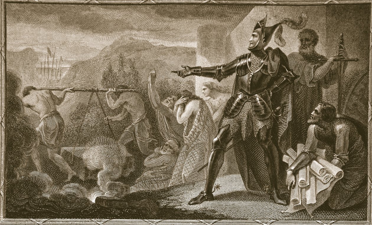 Edward I poistamassa kiveä Sconesta, kaivertanut Neagle, kuvitus David Humen "Englannin historiasta", pub. R. Bowyer, Lontoo, 1812 tekijältä Henry Tresham