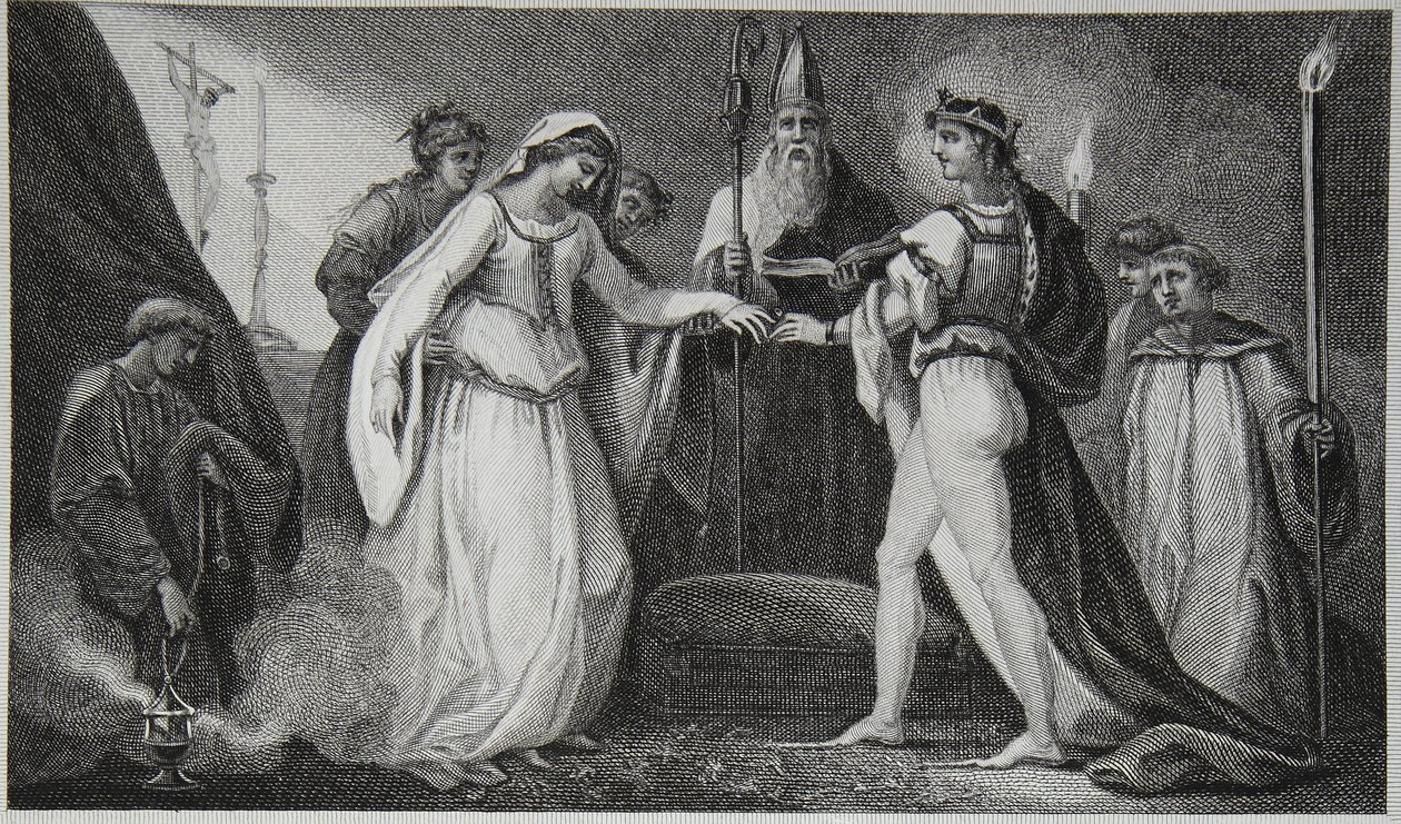 Henry Ensimmäisen avioliitto, kaiverrettu Delatre, kuvitus David Humen "Englannin historiasta", pub. R. Bowyer, Lontoo, 1812 tekijältä Henry Tresham