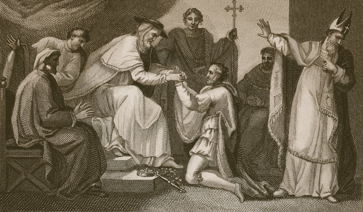Johnin lähetys, kaiverrus Delatre, kuvitus David Humen teoksesta "The History of England", pub. R. Bowyer, Lontoo, 1812 tekijältä Henry Tresham