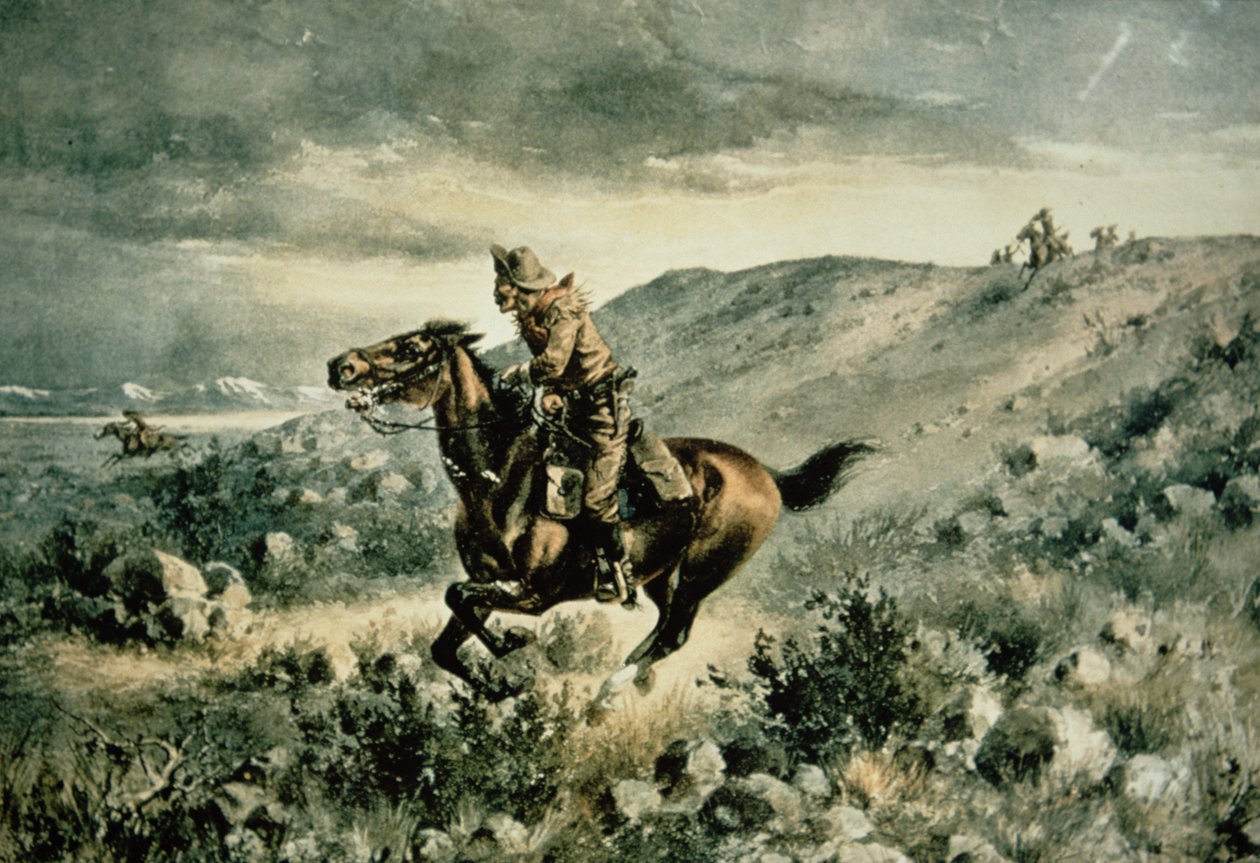 Intiaanien jahtaama Pony Express tekijältä Henry W. Hansen