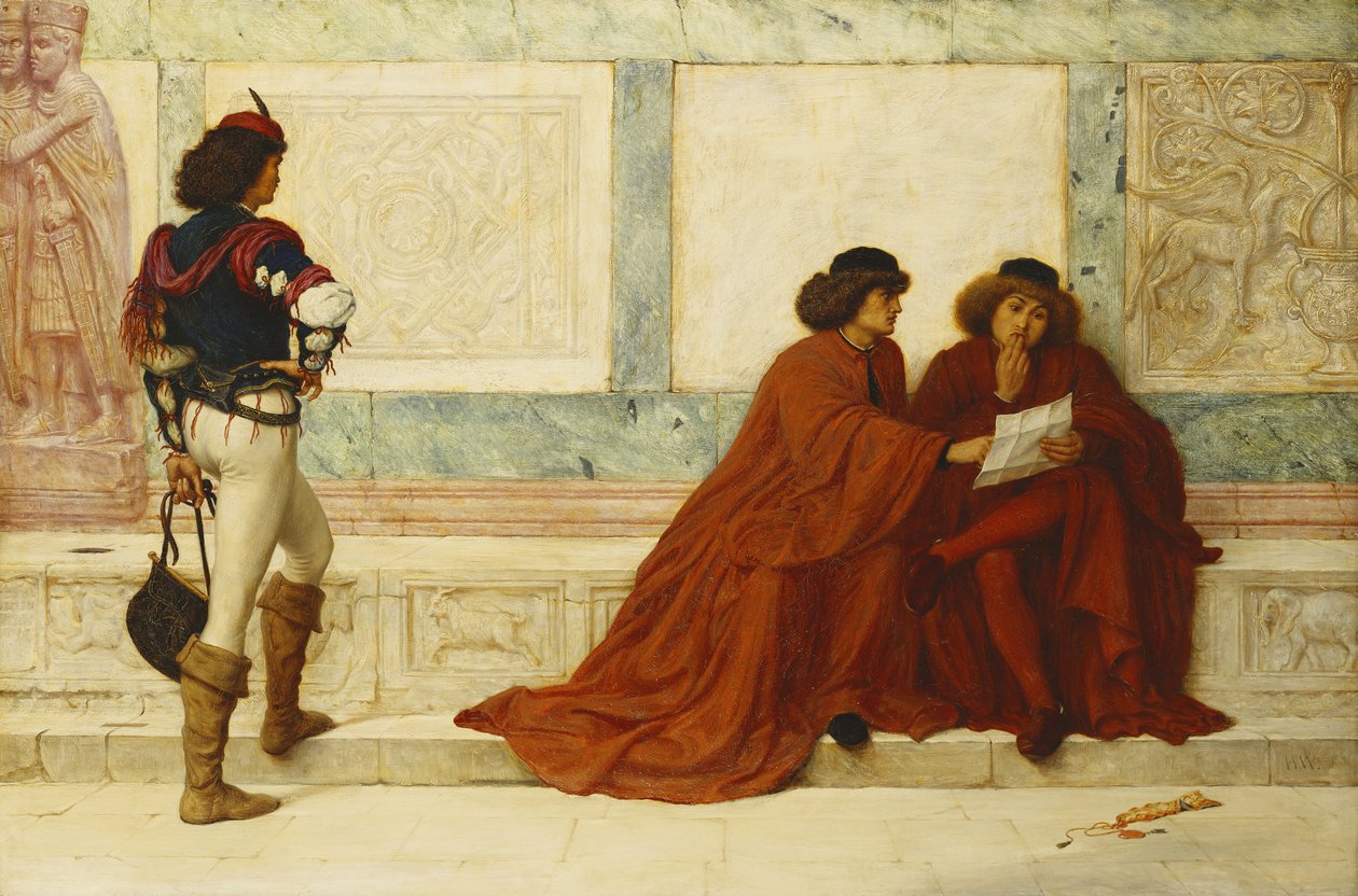 Lähetys Trebizondista; "On tullut uutisia, jotka kääntävät heidän kasvonsa" - Shakespeare, n. 1873 tekijältä Henry Wallis