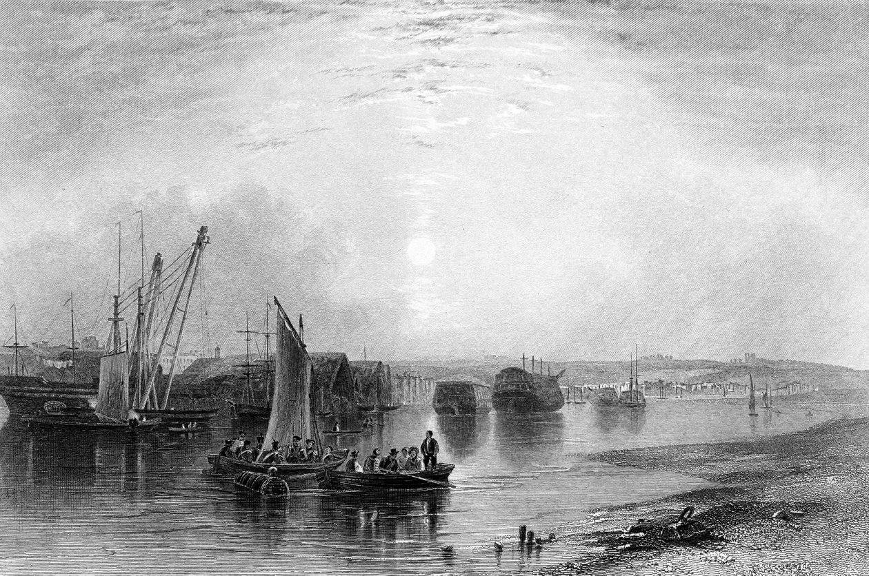 Chatham, Kent, julkaistu Findenin teoksessa "Ports and Harbours", kaivertaja E. Finden, 1842. tekijältä Henry Warren