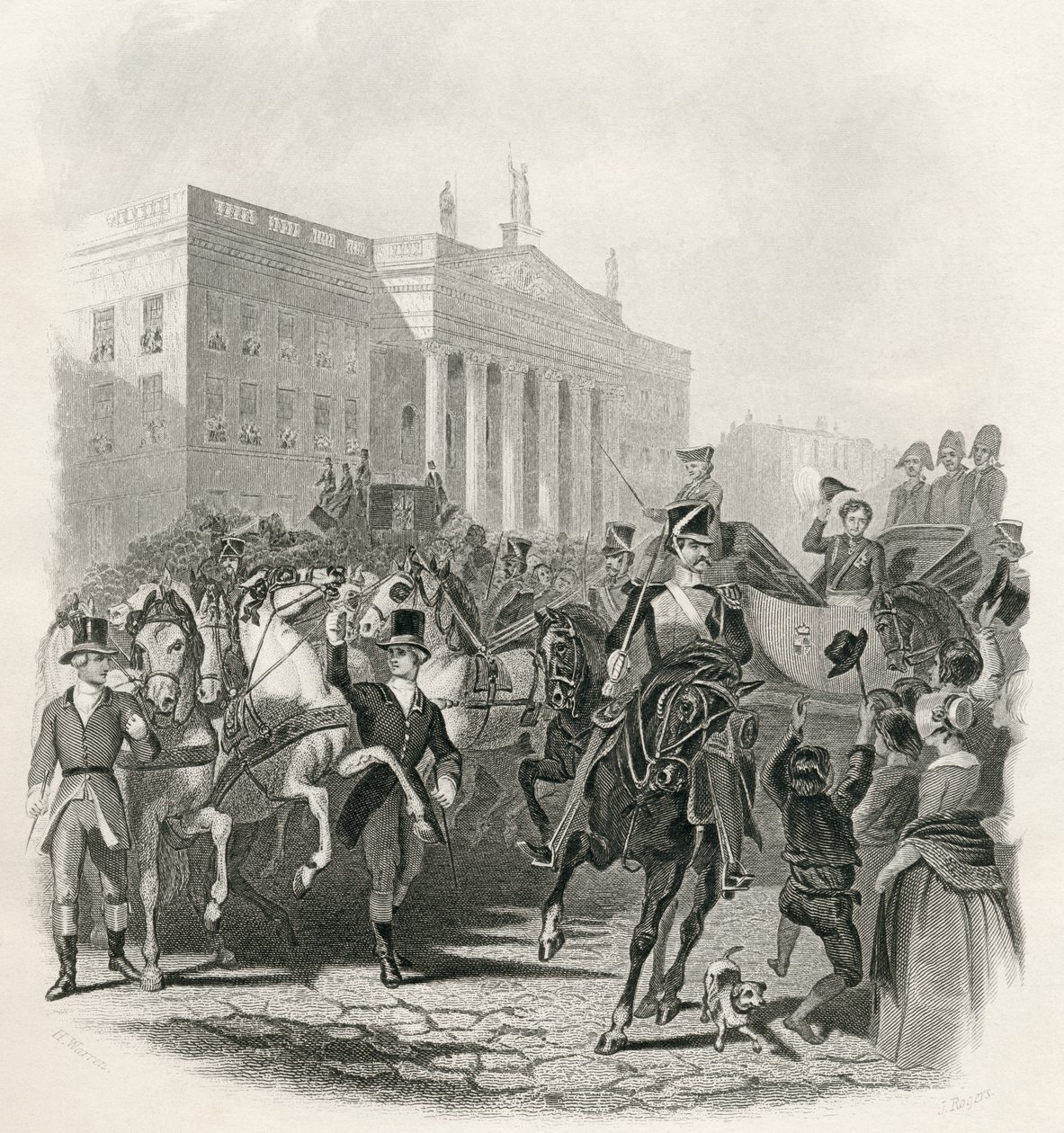 George IV:n valtiovierailu Irlantiin, 12. elokuuta 1821, Thomas Wrightin teoksesta "The History of Ireland", julkaistu n. 1854 tekijältä Henry Warren