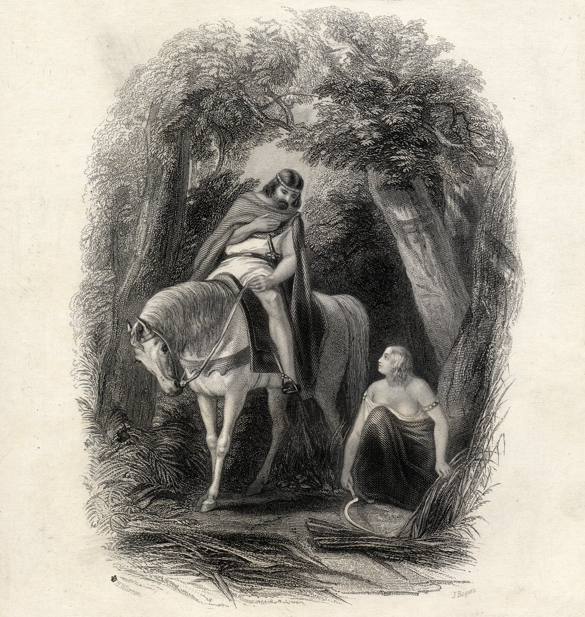 King Cormac (k. 1138) ja Fair Eithne, kaiverrettu J. Rogers, T. Wrightin teoksesta Irlannin historia, 1855 tekijältä Henry Warren
