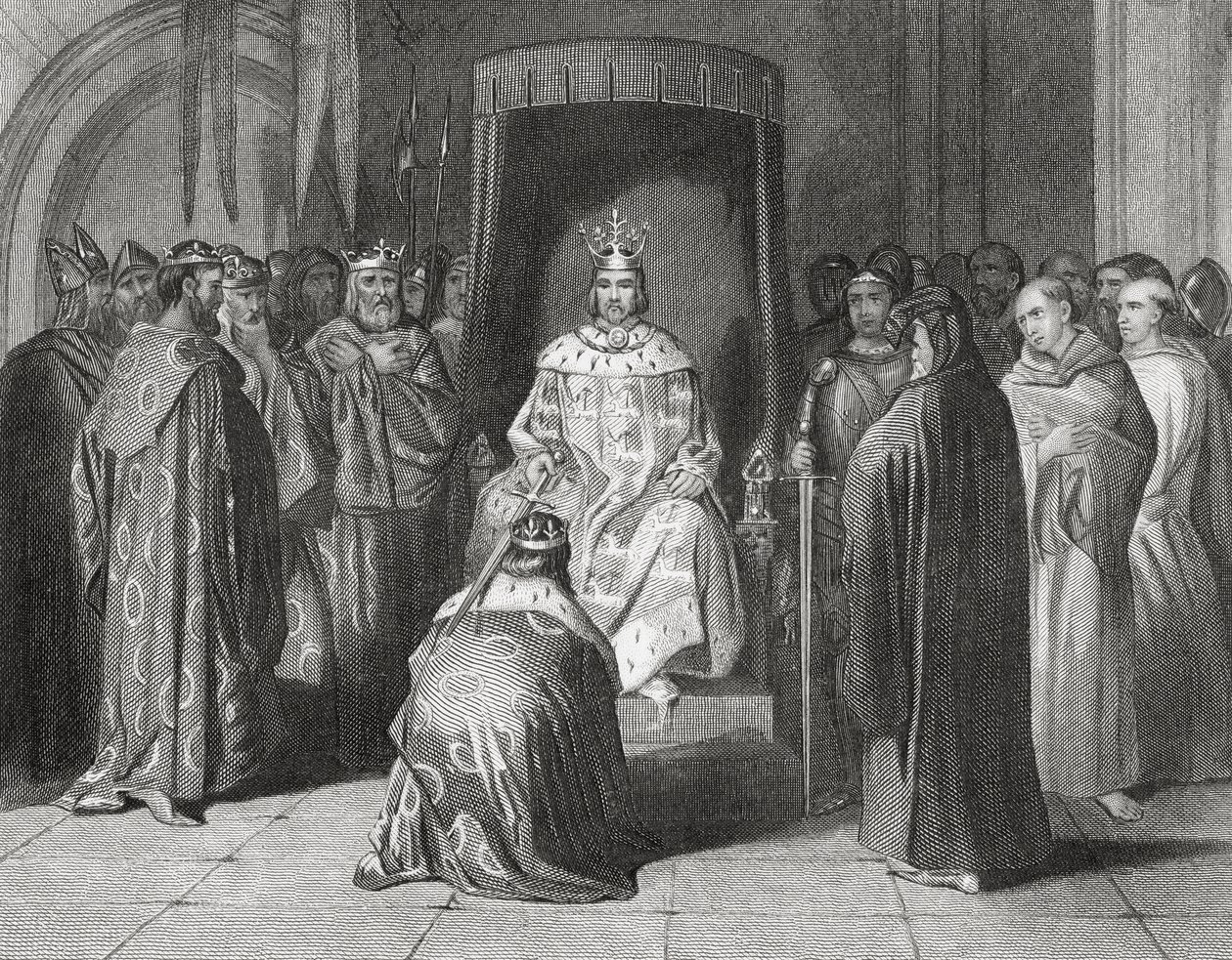 Kuningas Richard II ryösti Connaughtin, Ulsterin, Thomondin ja Leinsterin kuninkaat vuonna 1394, Thomas Wrightin "Irlannin historia", julkaistu noin 1854 tekijältä Henry Warren