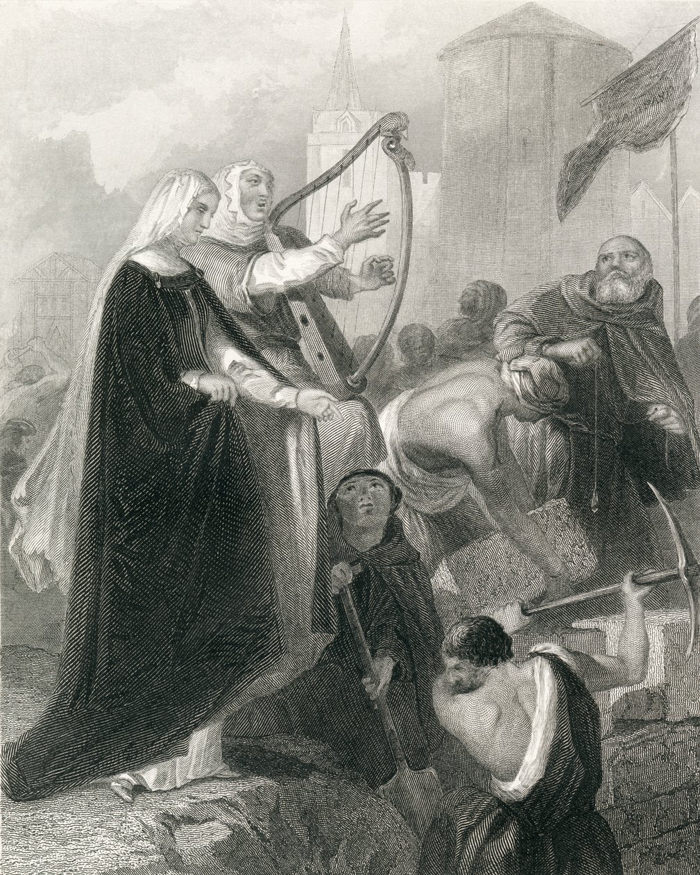 New Rossin muuri Wexfordin kreivikunnassa Irlannissa vuonna 1798 Thomas Wrightin kirjasta "The History of Ireland", julkaistu noin 1854 (kaiverrus) tekijältä Henry Warren