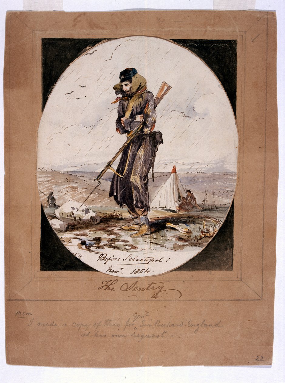 Sentry, ennen Sebastopolia, 1854 (kynä ja muste wc:llä paperilla) tekijältä Henry Wilkinson