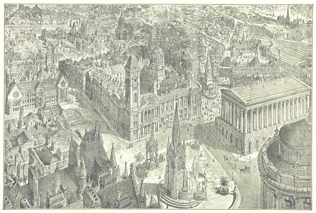 Birminghamin lintuperspektiivinäkymä vuonna 1886. tekijältä Henry William Brewer