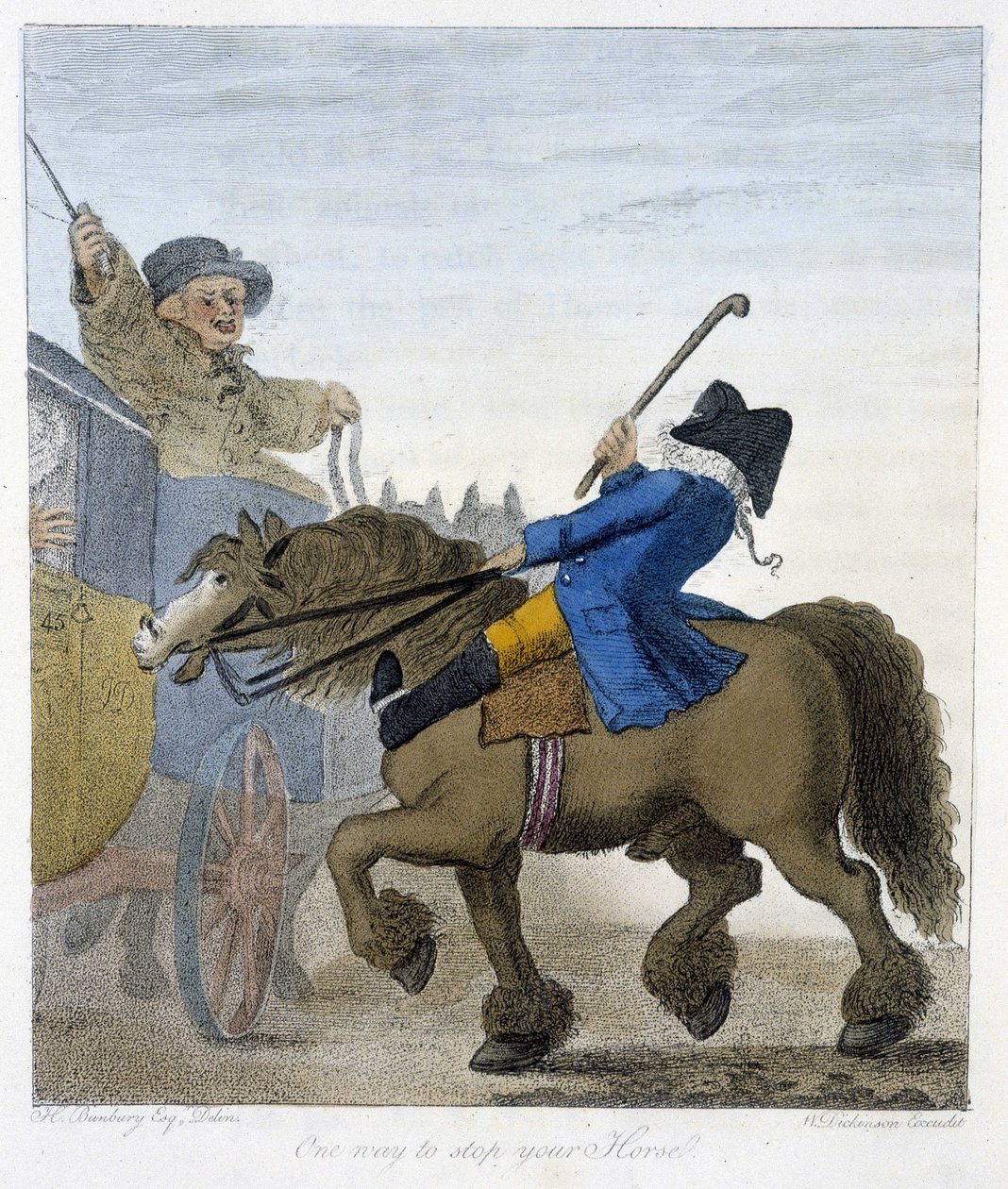 Meway pysäyttämään hevosesi - "" Englanninkielisissä sarjakuvissa ratsastustavoista", ill. kirjoittanut H.W. Bunbury, toim. John Stockdale tekijältä Henry William Bunbury
