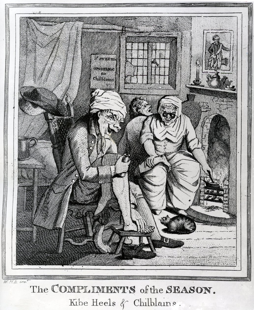 Kauden kohteliaisuudet, Kibe Heels und Chillblains, n. 1785 tekijältä Henry William Bunbury