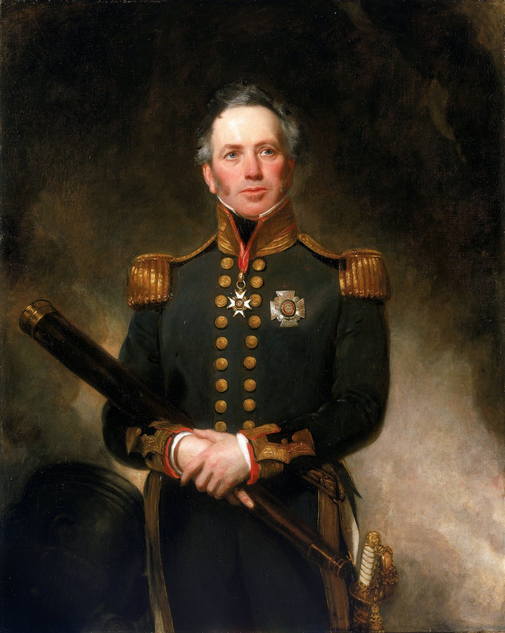 Muotokuva kontra-amiraali Sir Edward Bracesta (n. 1769-1843), joka kunnostautui Britannian laivastossa Välimeren rintamilla Ranskan (1792-1802) ja Napoleonin (1803-1815) vallankumoussotien aikana. tekijältä Henry William Pickersgill
