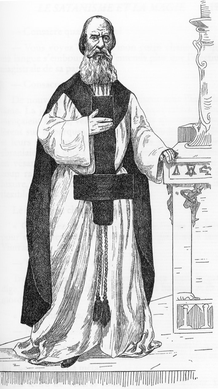 Pierre Eugene Ventrasin (1807-1875) (Pierre-Michel-Elijah) työntekijän muotokuva, joka teeskentelee olevansa profeetta Elien reinkarnaatio Henry de Malvostin piirustus Jules Boisin "Satanismista ja magiasta" 1895 Yksityinen kokoelma tekijältä Henry de Malvost
